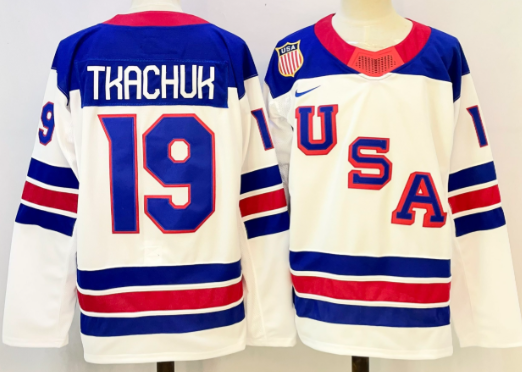 Men's USA #19 Matthew Tkachuk White 2025-2026 Stitched Jersey Men's USA #19 Matthew Tkachuk White 2025-2026 Stitched Jersey