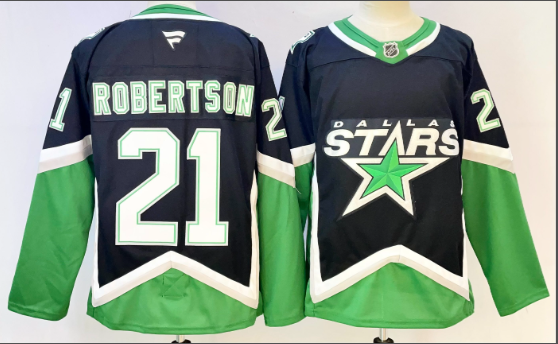 Men's Dallas Stars #21 Jason Robertson Black 2025-26 Alternate Stitched Hockey Jersey Men's Dallas Stars #21 Jason Robertson Black 2025-26 Alternate Stitched Hockey Jersey
