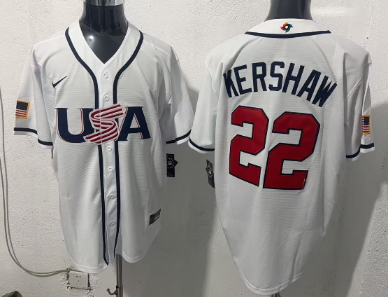 MEN'S #22 CLAYTON KERSHAW USA 2026 WORLD BASEBALL CLASSIC BASEBALL JERSEY