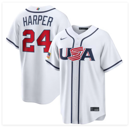 Men's USA Baseball #24 Bryce Harper White 2026 World Baseball Classic Home Stadium Jersey