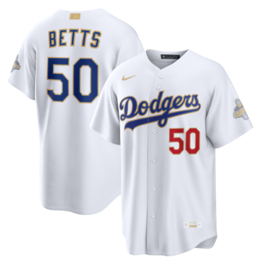 Men's Los Angeles Dodgers #50 Mookie Betts Nike White 2026 Gold Collection Stadium Jersey
