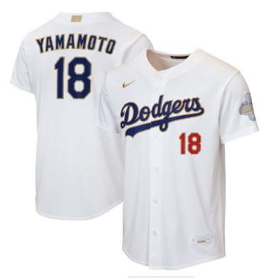 Men's Los Angeles Dodgers #18 Yoshinobu Yamamoto Nike White 2026 Gold Collection Home Replica Jersey