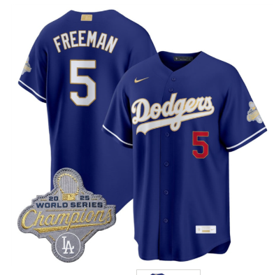 Men's Los Angeles Dodgers #5 Freddie Freeman Royal 2026 Alternate Gold Collection Stadium Stitched Baseball Jersey