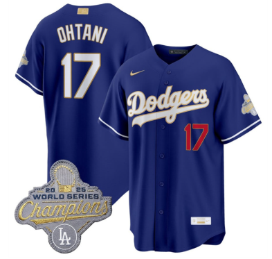 Men's Los Angeles Dodgers #17 Shohei Ohtani Royal 2026 Alternate Gold Collection Stadium Stitched Baseball Jersey Men's Los Angeles Dodgers #17 Shohei Ohtani Royal 2026 Alternate Gold Collection Stadium Stitched Baseball Jersey