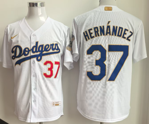 Men's Los Angeles Dodgers #37 Teoscar Hernández Nike White 2026 Gold Collection Stadium Jersey