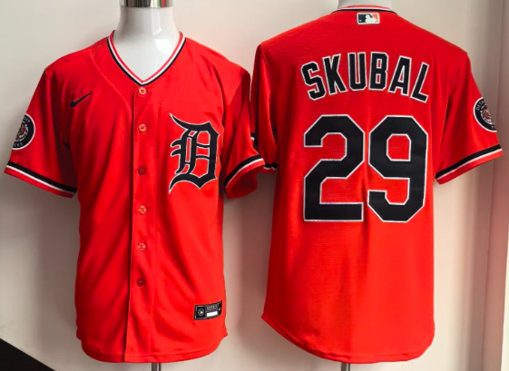 Men's Detroit Tigers #29 Tarik Skubal Orange 2026 Alternate Stitched Baseball Jersey