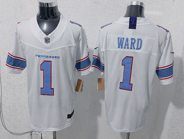 Men's Tennessee Titans #1 Cameron Ward White 2026 F.U.S.E. Vapor Limited Stitched Football Jersey Men's Tennessee Titans #1 Cameron Ward White 2026 F.U.S.E. Vapor Limited Stitched Football Jersey