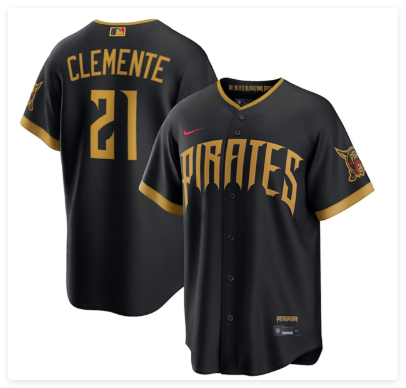 Men's Pittsburgh Pirates #21 Roberto Clemente Black 2026 City Connect Stadium Stitched Stitched Baseball Jersey