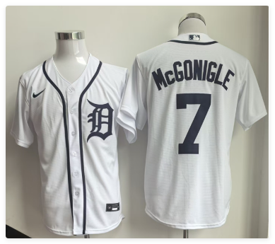 Men's Detroit Tigers #7 Kevin McGonigle White Cool Base Stitched Baseball Jersey