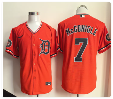 Men's Detroit Tigers #7 Kevin McGonigle Orange Cool Base Stitched Baseball Jersey