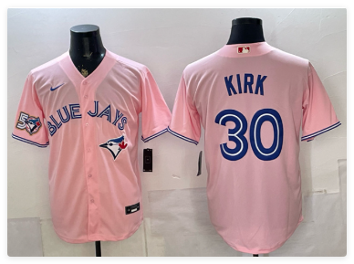 Men's Toronto Blue Jays #30 Alejandro Kirk Pink 50 Seasons Patch Stitched Baseball Jersey Men's Toronto Blue Jays #30 Alejandro Kirk Pink 50 Seasons Patch Stitched Baseball Jersey