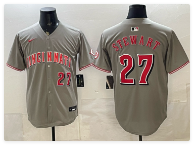 Men's Cincinnati Reds #27 Sal Stewart Grey Road Limited Stitched Baseball Jersey Men's Cincinnati Reds #27 Sal Stewart Grey Road Limited Stitched Baseball Jersey