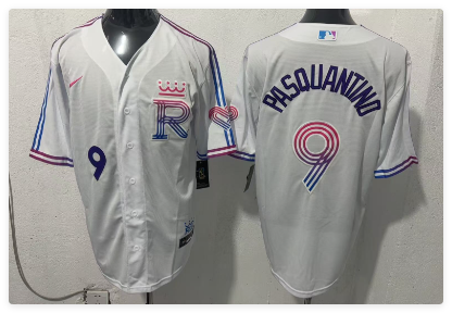 Men's Kansas City Royals #9 Vinnie Pasquantino White 2026 City Connect Stadium Stitched Baseball Jersey Men's Kansas City Royals #9 Vinnie Pasquantino White 2026 City Connect Stadium Stitched Baseball Jersey