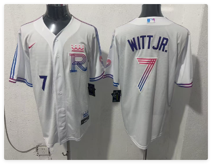 Men's Kansas City Royals #7 Bobby Witt Jr. White 2026 City Connect Stadium Stitched Baseball Jersey