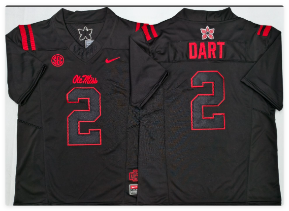 Ole Miss Rebels Black #2 DART Men's Jersey Ole Miss Rebels Black #2 DART Men's Jersey