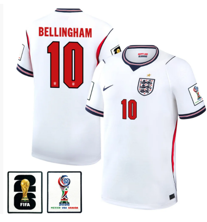 Jude Bellingham 10 England National Team 2026 x World Cup Patch Home Jersey