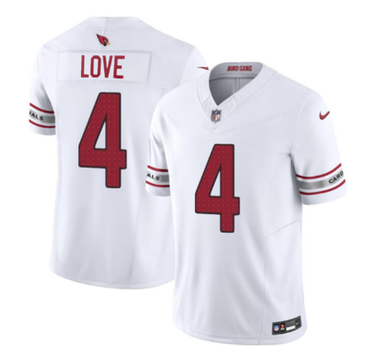 Men's Arizona Cardinals #4 Jeremiyah Love White 2026 Draft F.U.S.E. Vapor Untouchable Limited Football Stitched Jersey Men's Arizona Cardinals #4 Jeremiyah Love White 2026 Draft F.U.S.E. Vapor Untouchable Limited Football Stitched Jersey