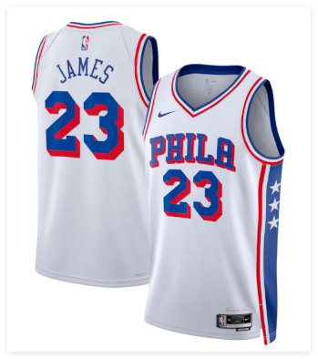 Men's Philadelphia 76ers #23 LeBron James White 2026 Association Edition Stitched Jersey Men's Philadelphia 76ers #23 LeBron James White 2026 Association Edition Stitched Jersey