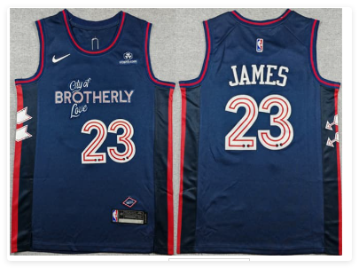 Men's Philadelphia 76ers #23 LeBron James Navy 2023-24 City Edition With Patch Stitched Jersey Men's Philadelphia 76ers #23 LeBron James Navy 2023-24 City Edition With Patch Stitched Jersey