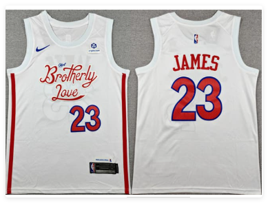 Men's Philadelphia 76ers #23 LeBron James White 2026 City Edition With Patch Stitched Jersey Men's Philadelphia 76ers #23 LeBron James White 2026 City Edition With Patch Stitched Jersey