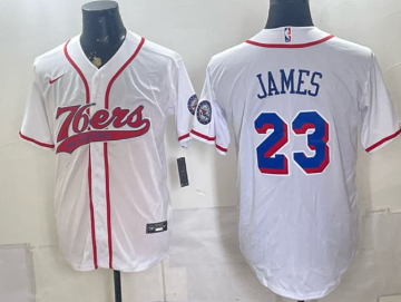 Men's Philadelphia 76ers #23 LeBron James White Cool Base Stitched Baseball Jersey Men's Philadelphia 76ers #23 LeBron James White Cool Base Stitched Baseball Jersey
