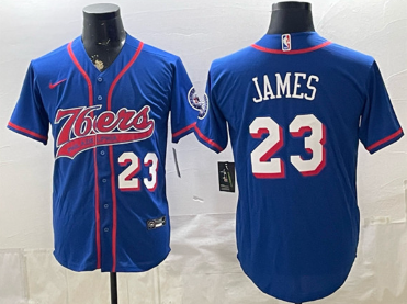 Men's Philadelphia 76ers #23 LeBron James Royal Cool Base Stitched Baseball Jersey