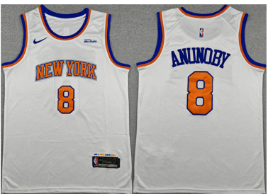 Men's New Yok Knicks #8 OG Anunoby White Association Edition Stitched Basketball Jersey