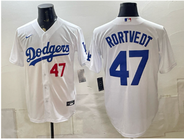 Men's Los Angeles Dodgers #47 Ben Rortvedt White Home Cool Base Stitched Baseball Jersey Men's Los Angeles Dodgers #47 Ben Rortvedt White Home Cool Base Stitched Baseball Jersey