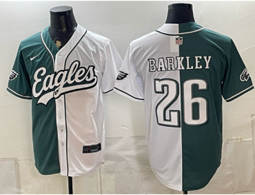 Men's Philadelphia Eagles #26 Saquon Barkley Green White Split Stitched Jersey Men's Philadelphia Eagles #26 Saquon Barkley Green White Split Stitched Jersey