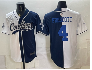 Men's Dallas Cowboys #4 Dak Prescott White Navy Split Stitched Jersey Men's Dallas Cowboys #4 Dak Prescott White Navy Split Stitched Jersey