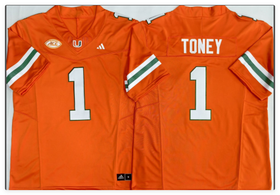 Miami Hurricanes Orange #1 TONEY stitched men jersey Miami Hurricanes Orange #1 TONEY stitched men jersey