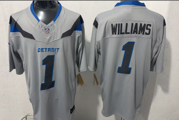 Men's Detroit Lions #1 Jameson Williams Silver 2026 Rivalries Collection Limited Football Stitched Jersey Men's Detroit Lions #1 Jameson Williams Silver 2026 Rivalries Collection Limited Football Stitched Jersey
