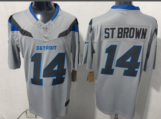 Men's Detroit Lions #14 Amon-Ra St. Brown Silver 2026 F.U.S.E. Rivalries Collection Limited Football Stitched Jersey Men's Detroit Lions #14 Amon-Ra St. Brown Silver 2026 F.U.S.E. Rivalries Collection Limited Football Stitched Jersey