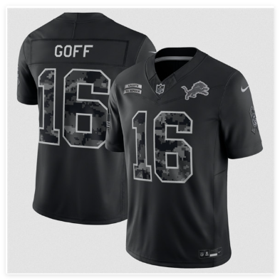 Men's Detroit Lions #16 Jared Goff Black F.U.S.E. 2026 Salute to Service Limited Football Stitched Jersey Men's Detroit Lions #16 Jared Goff Black F.U.S.E. 2026 Salute to Service Limited Football Stitched Jersey