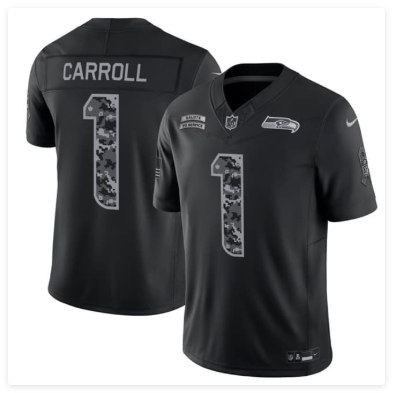 Men's Seattle Seahawks #1 Pete Carroll Black 2026 F.U.S.E. Salute to Service Limited Football Stitched Jersey