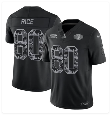 Men's San Francisco 49ers #80 Jerry Rice Black 2026 F.U.S.E. Salute to Service Limited Stitched Football Jersey Men's San Francisco 49ers #80 Jerry Rice Black 2026 F.U.S.E. Salute to Service Limited Stitched Football Jersey