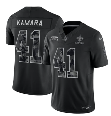 Men's New Orleans Saints #41 Alvin Kamara Black F.U.S.E. 2026 Salute to Service Limited Football Stitched Jersey Men's New Orleans Saints #41 Alvin Kamara Black F.U.S.E. 2026 Salute to Service Limited Football Stitched Jersey