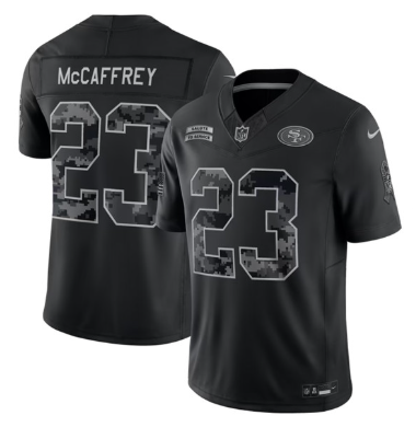 Men's San Francisco 49ers #23 Christian McCaffrey Black 2026 F.U.S.E. Salute to Service Limited Stitched Football Jersey Men's San Francisco 49ers #23 Christian McCaffrey Black 2026 F.U.S.E. Salute to Service Limited Stitched Football Jersey