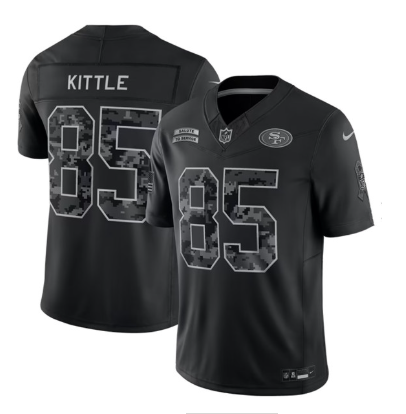 Men's San Francisco 49ers #85 George Kittle Black 2026 F.U.S.E. Salute to Service Limited Stitched Football Jersey Men's San Francisco 49ers #85 George Kittle Black 2026 F.U.S.E. Salute to Service Limited Stitched Football Jersey
